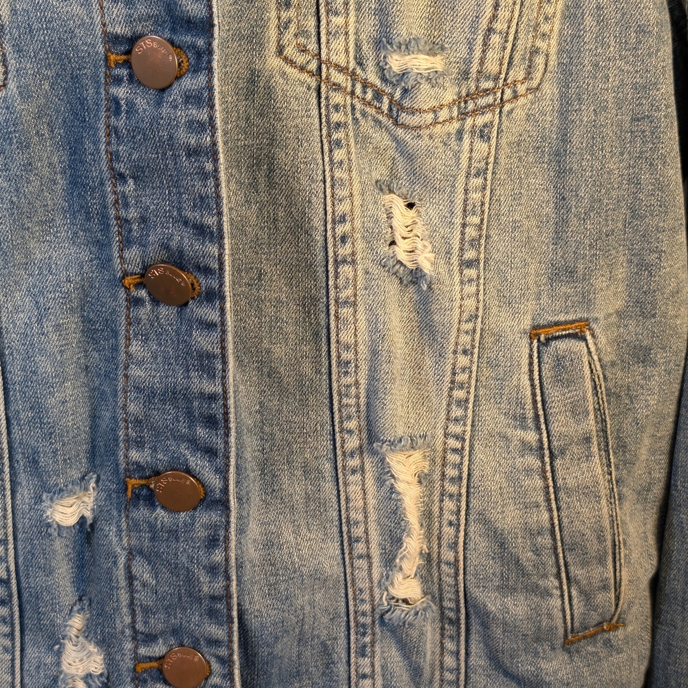 STS Blue Distressed Denim Trucker Jacket XS - Vintage Wash Deconstructed - Picture 2 of 10